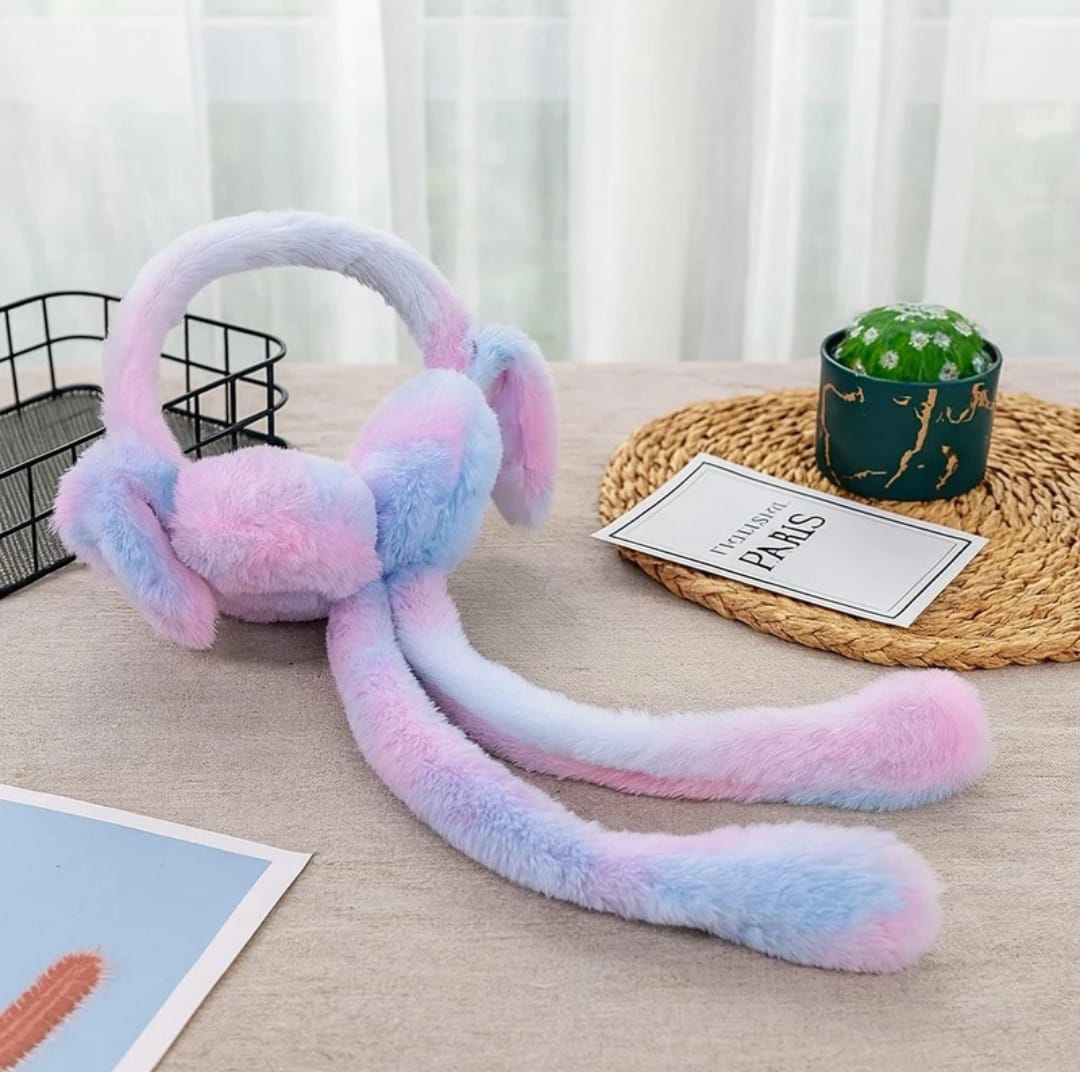 Jumping Rabbit Ear Winter Soft Warm Ear Muff For Girls & Kids - MultiColor Hair Band ( Pack Of 1 )