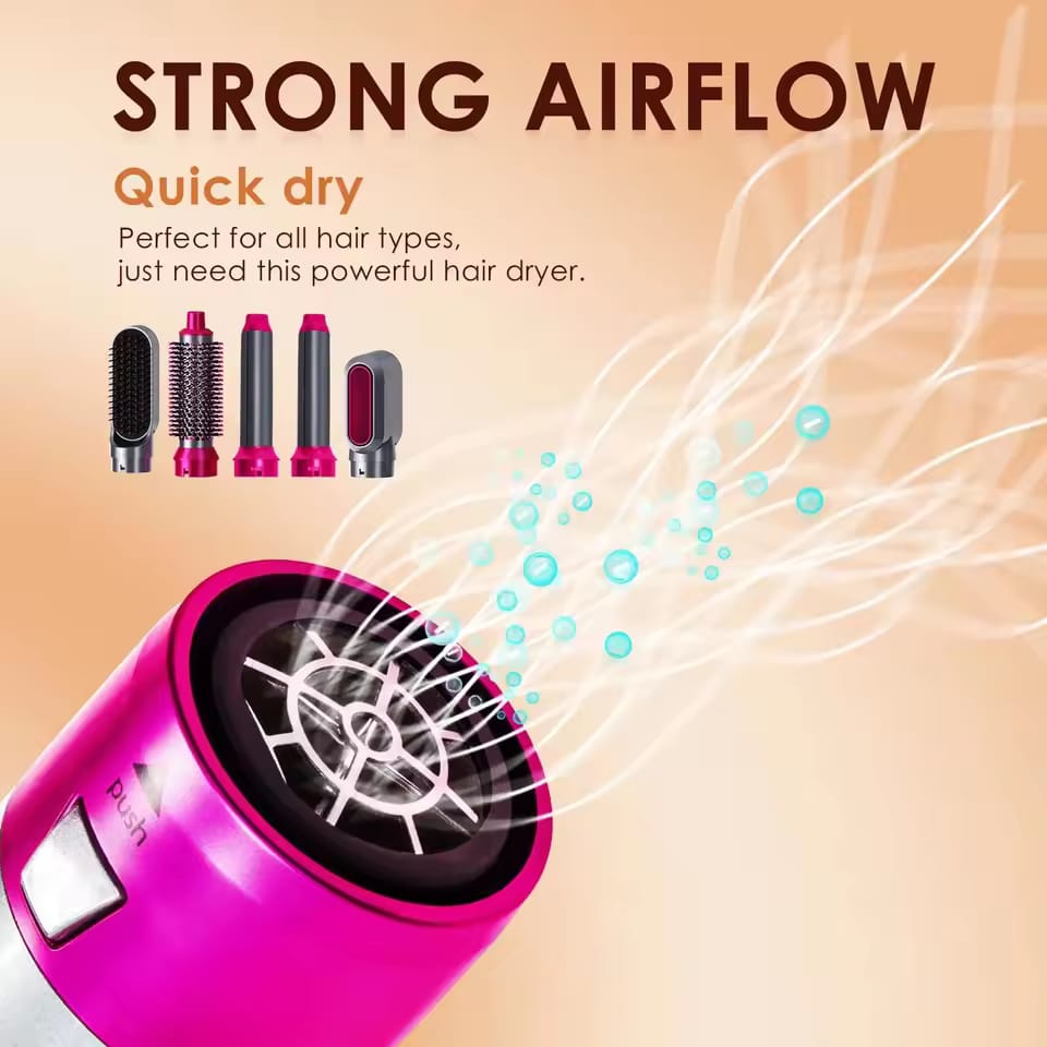 5 in 1 Multifunctional Hair Dryer Styling Tool, Detachable 5-in-1 Multi-Head Hot Air Comb, The Negative Ion Automatic Suction Hair Curler