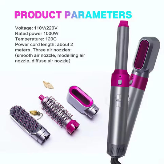 5 in 1 Multifunctional Hair Dryer Styling Tool, Detachable 5-in-1 Multi-Head Hot Air Comb, The Negative Ion Automatic Suction Hair Curler