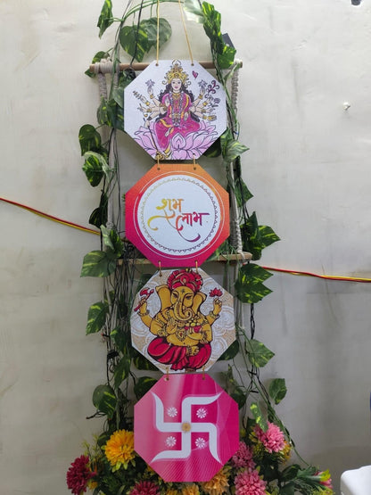 Shubh Laabh Wooden Printed Wall Hanging Decor