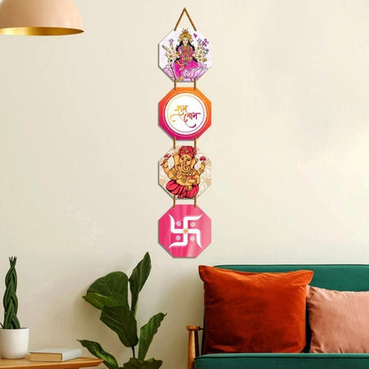 Shubh Laabh Wooden Printed Wall Hanging Decor
