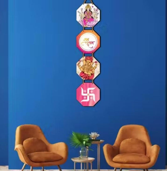 Shubh Laabh Wooden Printed Wall Hanging Decor