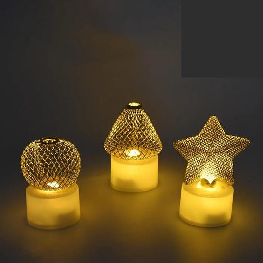 Golden Net LED Tealight Candle Lanterns Star 6 pcs