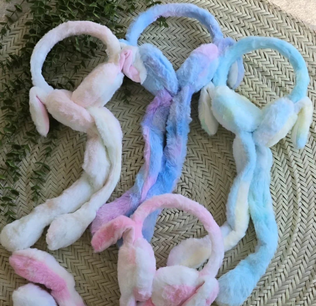 Jumping Rabbit Ear Winter Soft Warm Ear Muff For Girls & Kids - MultiColor Hair Band ( Pack Of 1 )