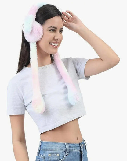 Jumping Rabbit Ear Winter Soft Warm Ear Muff For Girls & Kids - MultiColor Hair Band ( Pack Of 1 )