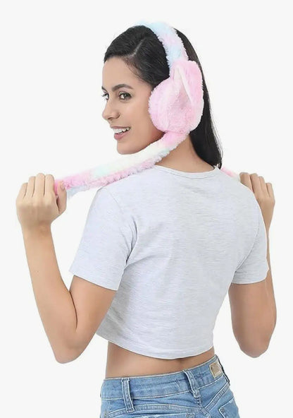 Jumping Rabbit Ear Winter Soft Warm Ear Muff For Girls & Kids - MultiColor Hair Band ( Pack Of 1 )