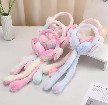 Jumping Rabbit Ear Winter Soft Warm Ear Muff For Girls & Kids - MultiColor Hair Band ( Pack Of 1 )