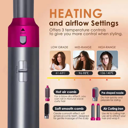 5 in 1 Multifunctional Hair Dryer Styling Tool, Detachable 5-in-1 Multi-Head Hot Air Comb, The Negative Ion Automatic Suction Hair Curler